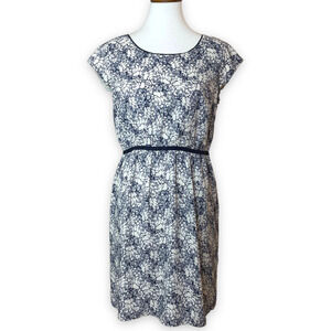 🍀LOFT Women's Blue Floral Cap Sleeve Sheath Dress Size Medium - READ